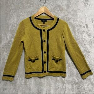 J. Crew WMNS Size XS Merino Wool Button Front Cardigan Sweater Gold & Navy AQ387